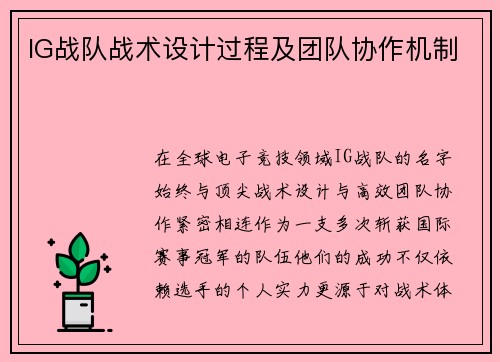 IG战队战术设计过程及团队协作机制