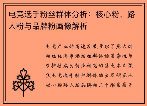 电竞选手粉丝群体分析：核心粉、路人粉与品牌粉画像解析